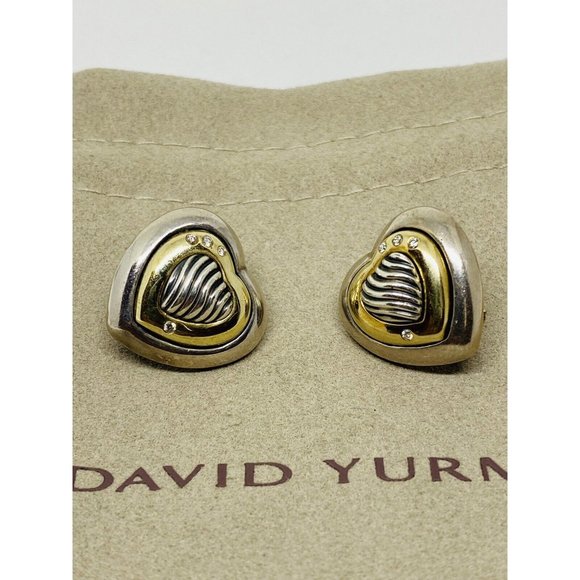 COPY - David Yurman Thoroughbred Diamond Heart 18K & Sterling Silver Cable Earr… - Picture 8 of 8
